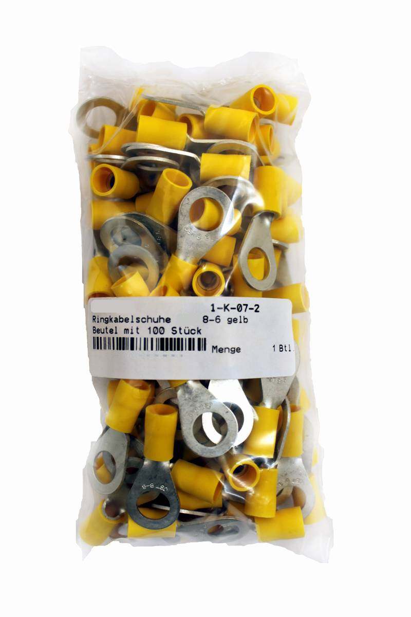 Kabelringschuh-gelb-45-821-00017 M8 Ringschuh bis 4qmm teilisoliert Gelb 100er-Pack