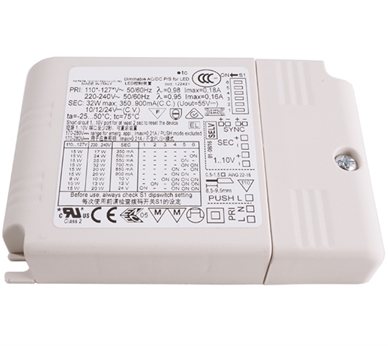 LED-Netzteil-12V-24V-0-10V-350mA-bis-900mA-Jolly-43-700-00945-B LED Netzteil mit PUSH Dimmer 10V 12V 24V PWM 350mA 500mA 550mA 700mA 850mA 900mA 0-10V max 32W