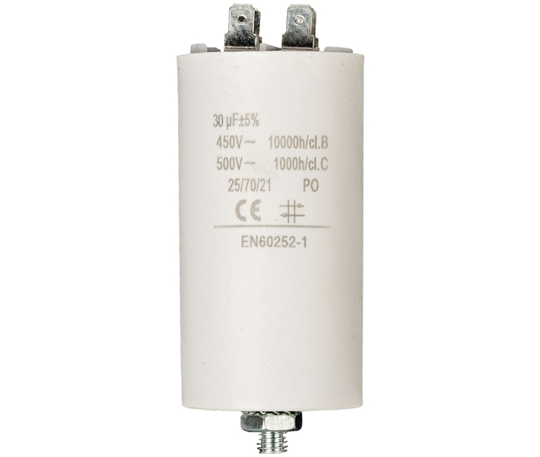 Motorkondensator_29-719-00830_2020_OK 30uF Motorkondensator MKP 30uF 450V 40x92mm M8