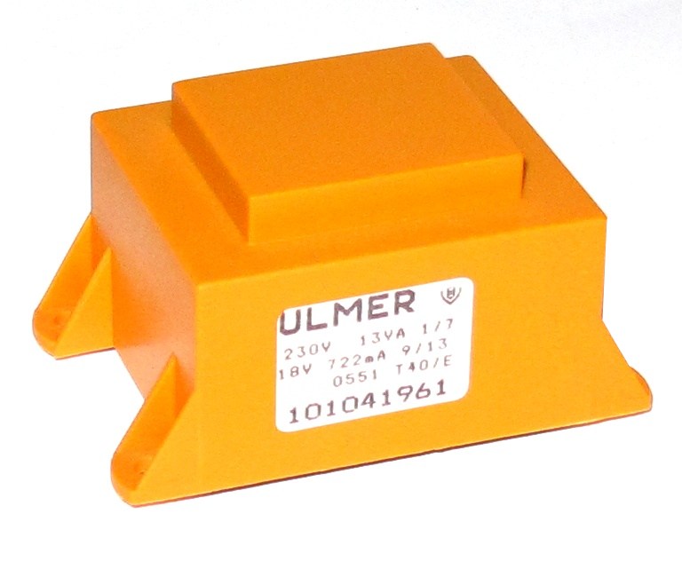 Ulmer_Trafo_43-600-00420qjXvnAh64qtwD 18V Trafo 18V 13VA 722mA Flachtrafo 101041961 mit Laschen