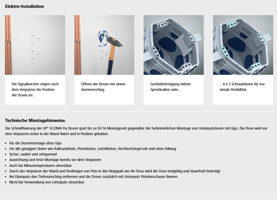 Schalterdose Luftdicht ECON FIX mit Schnellfixierung ohne Gibs Tiefe 45mm - 25er Pack