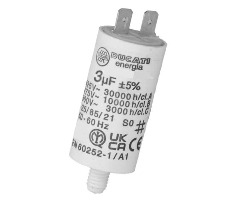 3uF Motorkondensator MKP 3uF 475V 25x55mm 6,3mm Steckkontakte