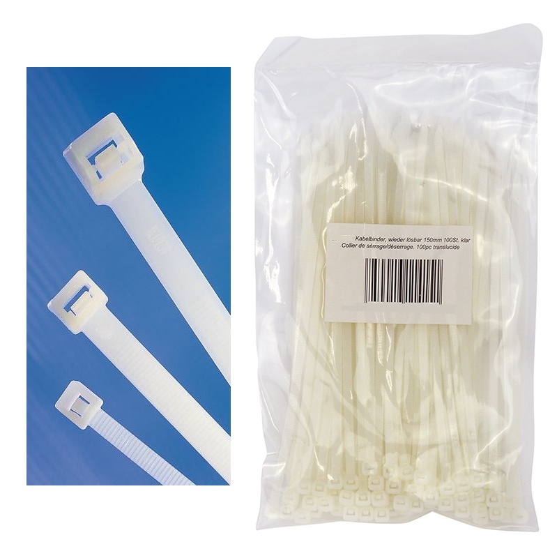 Kabelbinder_150mm_Natur_42-690-01200 Kabelbinder lösbar 4x150mm 100-Stück Pack