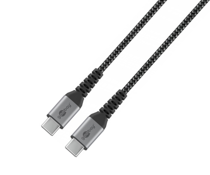 53-682-00914_USB-C_Kabel_kurz_Textilummantelt_B0 0,5m USB-C Kabel Anschlusskabel USB-C auf USB-C Metallstecker Textilummantelung bis 3A 60W