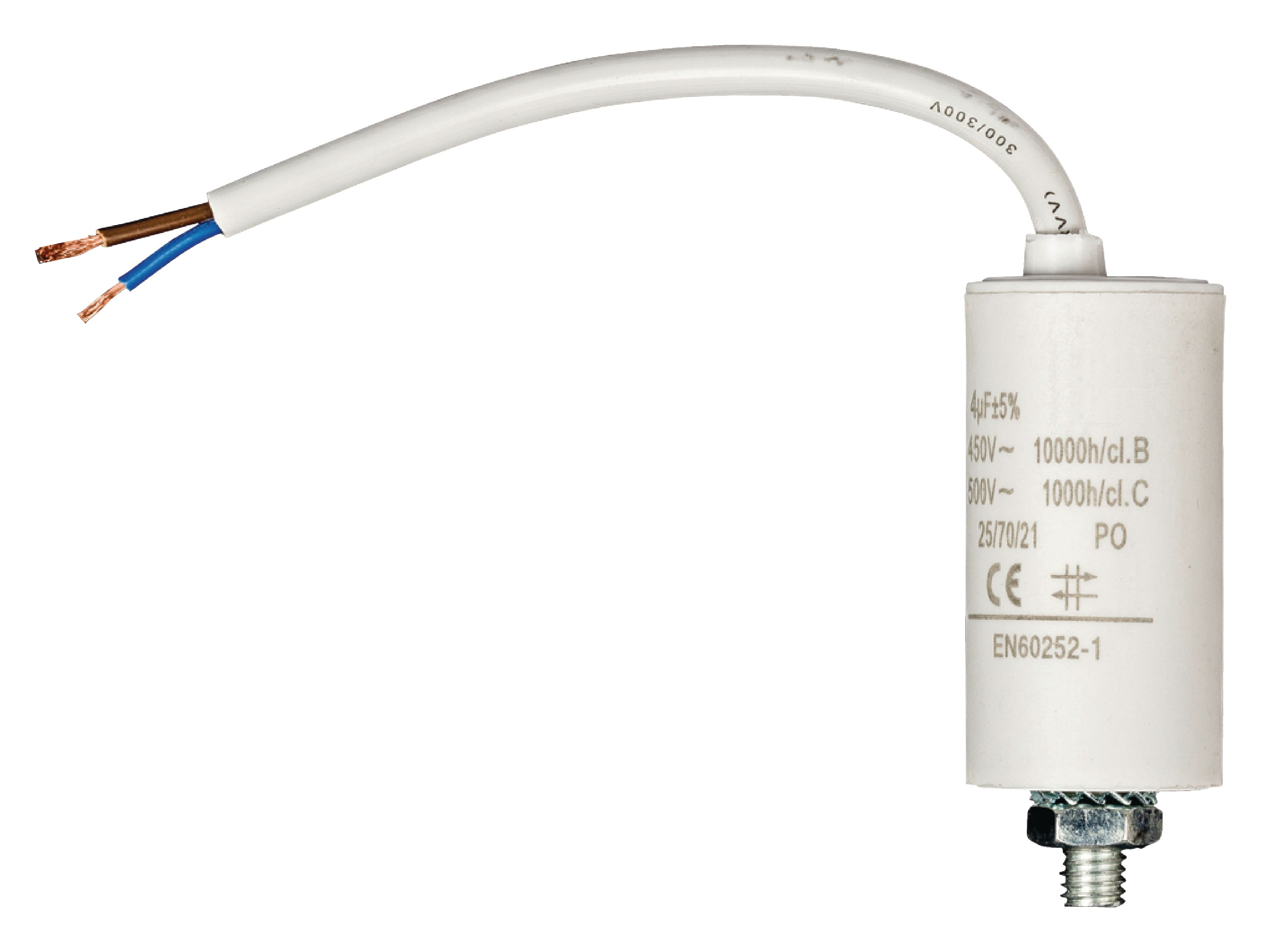 4uF Motorkondensator MKP 4uF Einsatz 230V bis 470VAC 30x59mm M8 2pol Litzenkabel 4uF Motorkondensator MKP 4uF Einsatz 230V bis 470VAC 30x59mm M8 2pol Litzenkabel