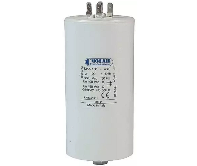 Motorkondensator_29-719-00990_2020_OK 100uF Motorkondensator MKP 100uF 450V 60x120mm M8