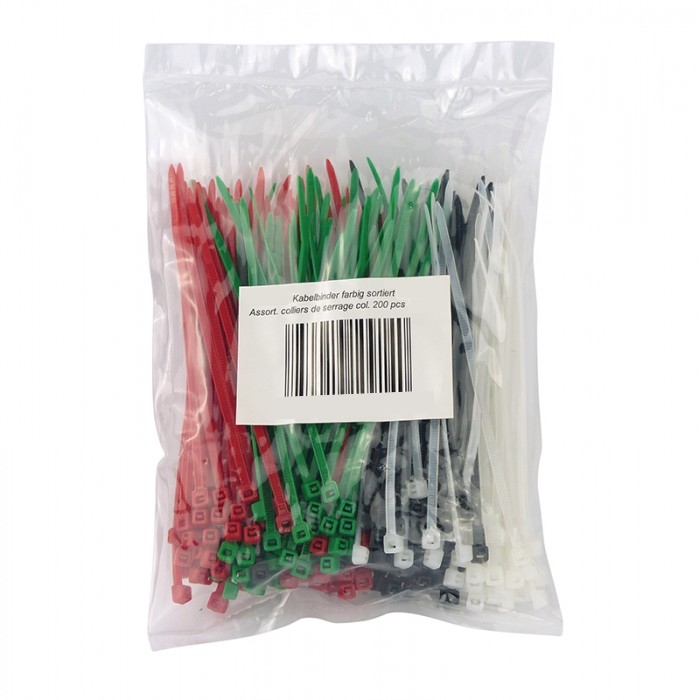 kabelbinder_farbig_sortiert_42-690-00585 Kabelbinder Sortiment mit 200-Stück 100mm x 2,5mm div Farben