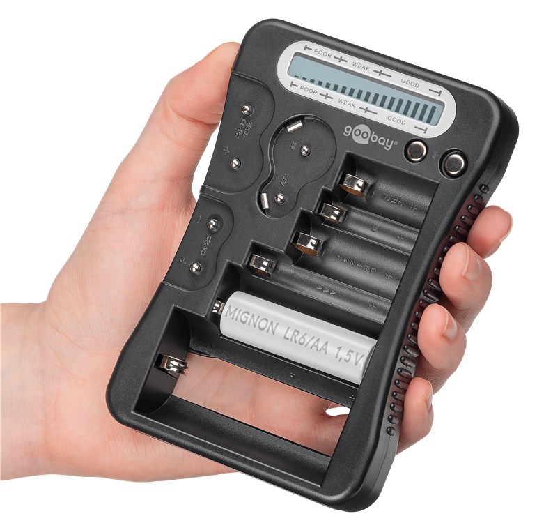 Batterietester mit LCD-Display für Standard- und Fotobatterien sowie alle gängigen Knopfzellen Batterietester mit LCD-Display für Standard- und Fotobatterien sowie alle gängigen Knopfzellen