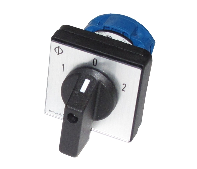 Nokenschalter_Hauptschalter_1-0-2_95-350-00100_B2024 Nockenschalter 1-0-2 Hauptschalter bis 20A Zentraleinbau 48x48mm mit Knebel und Frontblende